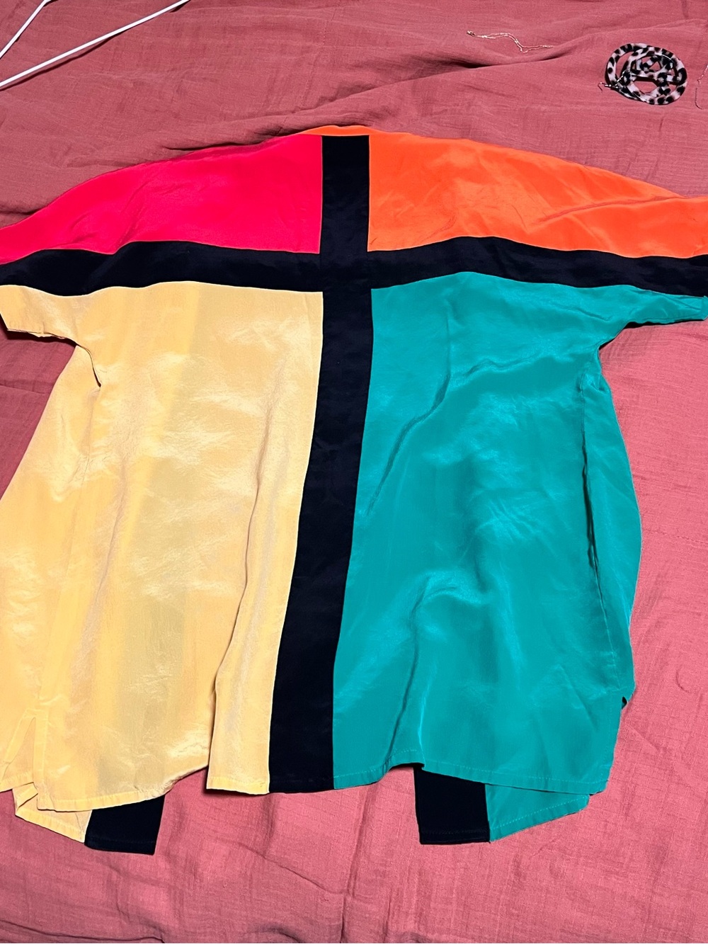 Adrianna Papell Colorblock Button-Down Shirt in Teal, Yellow, Orange & Pink